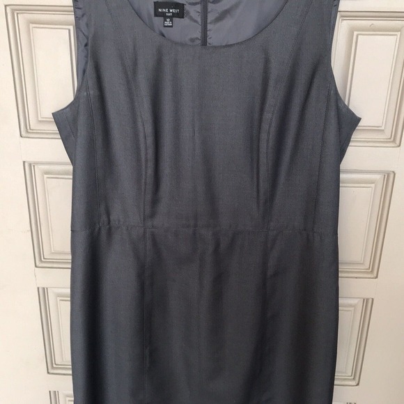 Nine West Suit Dress Sz12 Gray Fitted Kick Pleat Knee Length Sleeveless - Picture 5 of 12